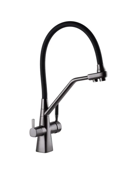 Змішувач для кухні Globus Lux GLLR-0700-L-11-01, чорний гофровилив, підключення до очищеної води - 4
