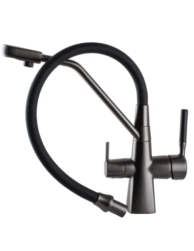 Змішувач для кухні Globus Lux GLLR-0700-L-11-01, чорний гофровилив, підключення до очищеної води - 6