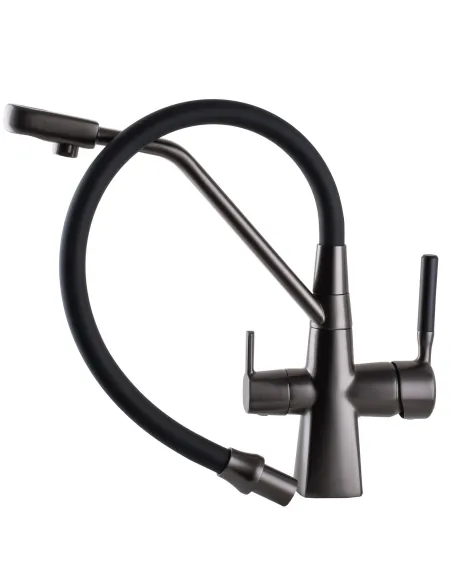 Змішувач для кухні Globus Lux GLLR-0700-L-11-01, чорний гофровилив, підключення до очищеної води - 6