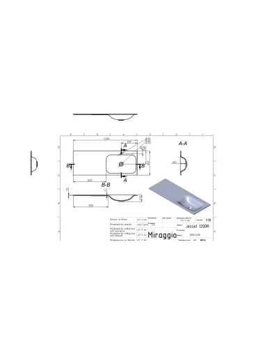 Умивальник для ванної Miraggio Jessel 1200 R Mirasoft, 450х1200х124 мм - 2