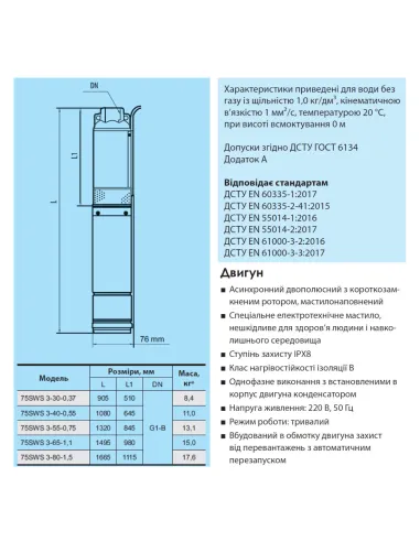 Відцентровий свердловинний насос NPO 75SWS 3-30-0,37 1.38 кВт, кабель 2 метри - 3