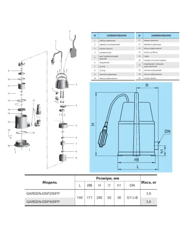 Дренажний насос NPO GARDEN DSP 400FP 0.4 кВт - 2