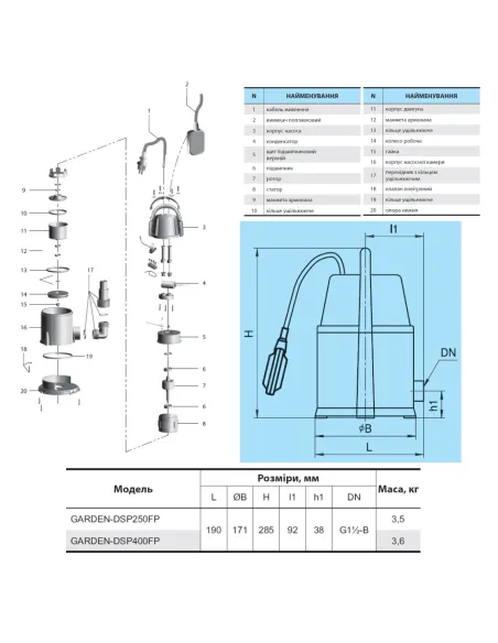 Дренажний насос NPO GARDEN DSP 400FP 0.4 кВт - 2
