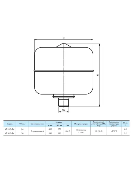 Расширительный бак вертикальный NPO VT 24 Solar для систем отопления - 1