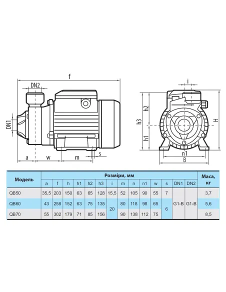 Вихревой поверхностный насос NPO QB 50, 0.25 кВт - 3
