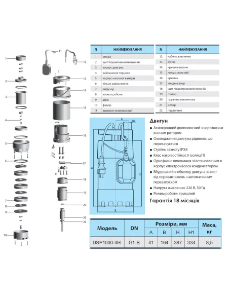 Дренажний насос NPO DSP 1000-4H 1 кВт - 2