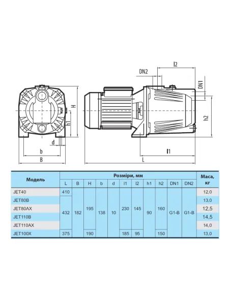 Центробежный поверхностный насос NPO JET100X, 0.92 кВт - 3