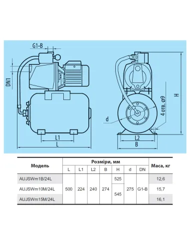 Насосна станція NPO AujsWm 15M/24L, 1.2 кВт, бак 24 літри - 2