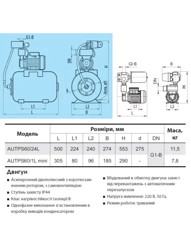 Мини насосная станция NPO Autps60/1L mini 0.37 кВт - 2