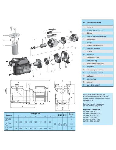Насос для басейну NPO FCP 550 Pool 0.52 кВт - 2