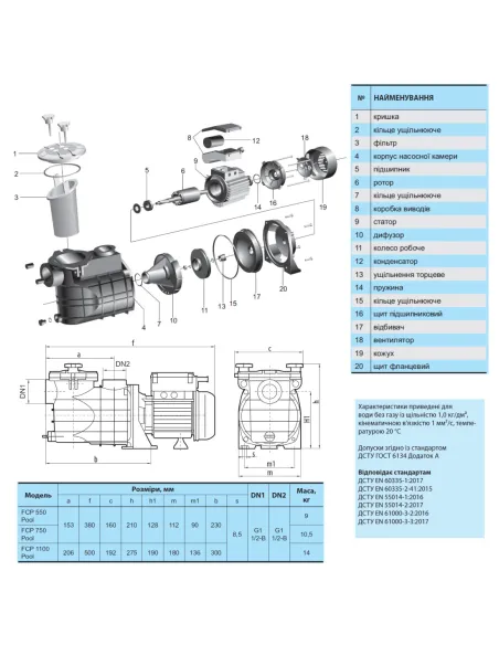 Насос для басейну NPO FCP 550 Pool 0.52 кВт - 2