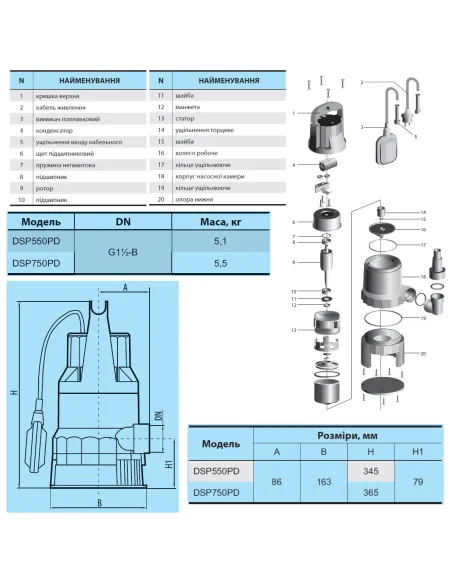 Дренажный насос NPO DSP 750PD 0.75 кВт - 2