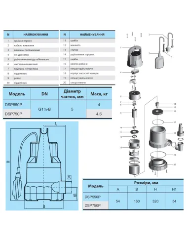 Дренажний насос NPO DSP 750P 0.75 кВт - 2