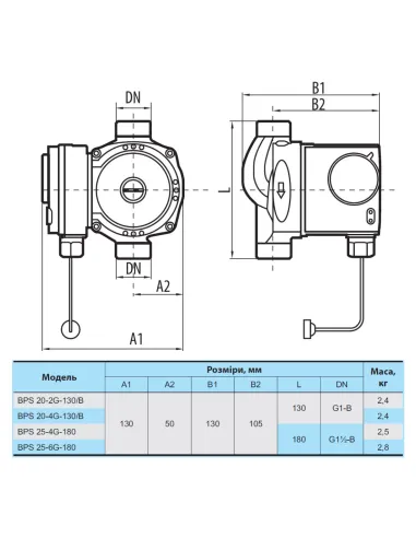 Циркуляционный насос NPO BPS 20-4G-130/B без гаек - 3