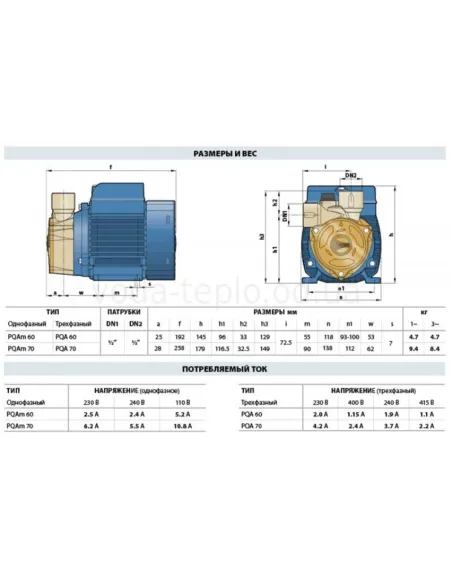 Центробежный поверхностный насос Pedrollo PQAm 70 0.55 кВт - 4