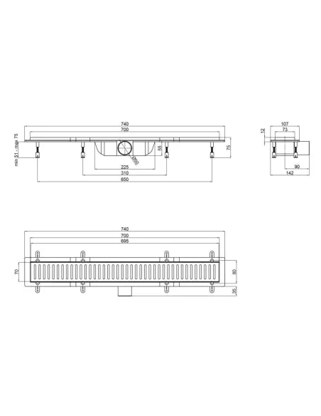 Трап лінійний Q-Tap Dry FA304 - 700 із ґратами 700х73 мм - 2