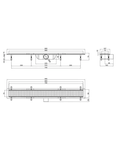 Трап линейный Q-Tap Dry FA304-800 с решеткой 800х73 мм - 2