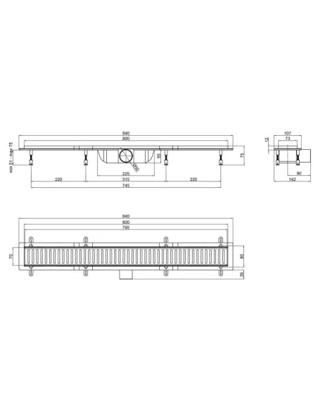 Трап линейный Q-Tap Dry FA304-800 с решеткой 800х73 мм - 2