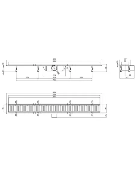 Трап линейный Q-Tap Dry FA304-900 с решеткой 900х73 мм - 2