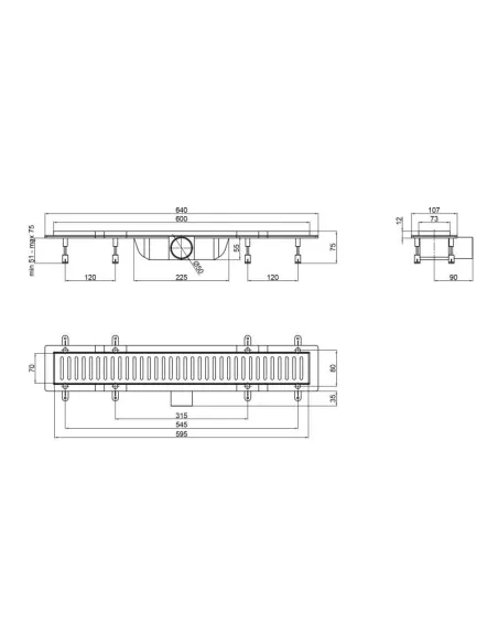 Трап лінійний Q-Tap Dry FF304 - 600MBLA з ґратами 600х73 мм - 2