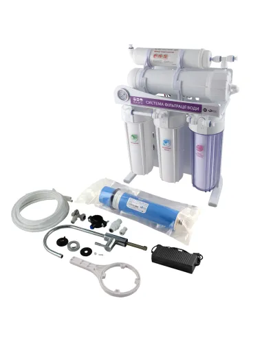 Фильтр обратного осмоса Raifil 500G 3/8, высокопроизводительный, 5 ступеней очистки, с помпой, с манометром - 2