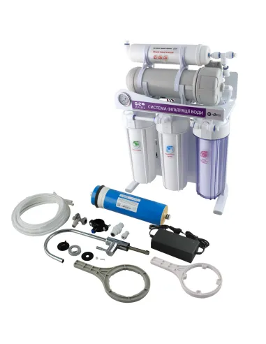 Фильтр обратного осмоса Raifil 400G 3/8, высокопроизводительный, 5 ступеней очистки, с помпой, с манометром - 2