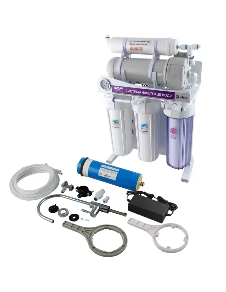 Фильтр обратного осмоса Raifil 400G 3/8, высокопроизводительный, 5 ступеней очистки, с помпой, с манометром - 2