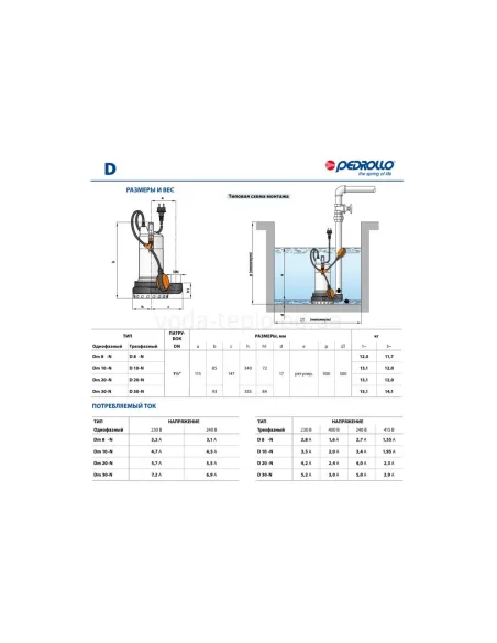Дренажний насос Pedrollo Dm 10, 0.75 кВт, з вимикачем поплавця - 5