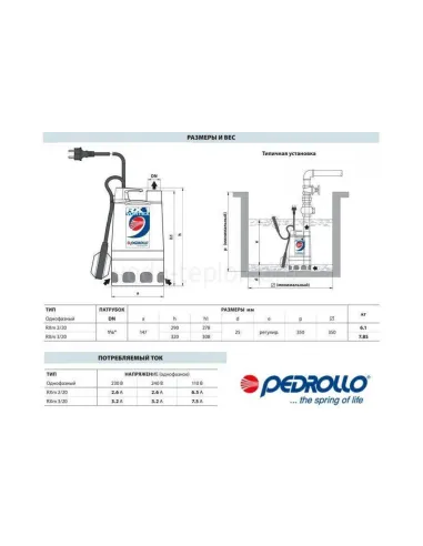 Дренажний насос Pedrollo RXm 3/20, 0.55 кВт, з вимикачем поплавця - 6