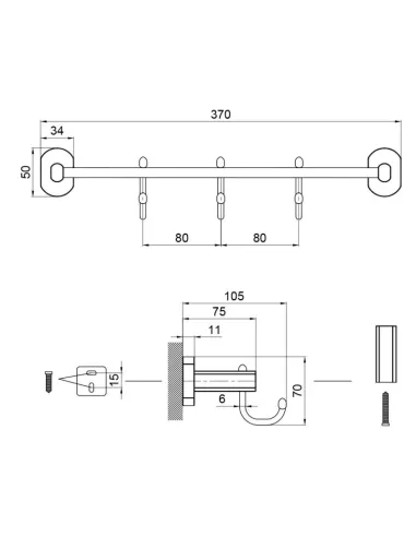 Планка з гачками Q-Tap Liberty BLM 1154 - 3, латунь - 2
