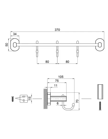 Планка з гачками Q-Tap Liberty BLM 1154 - 3, латунь - 2