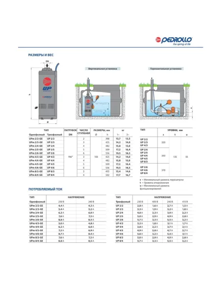 Центробежный глубинный насос Pedrollo UPm 2/3-GE, 0.55 кВт - 3