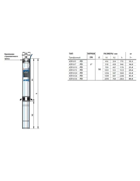 Центробежный глубинный насос Pedrollo 4SR10/7-PD 1.5 кВт, кабель 1.5 метра - 4