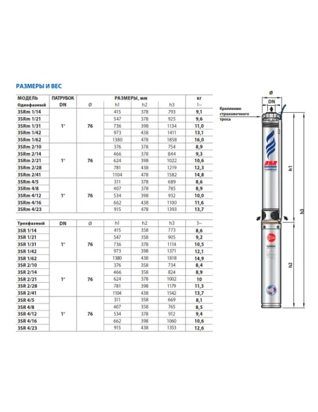 Центробежный глубинный насос Pedrollo 3SRm 2/28 0.75 кВт - 2