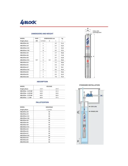 Центробежный глубинный насос Pedrollo 4BLOCKm 2/9 0.55 кВт, кабель 20 метров - 4