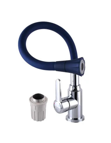 Смеситель для кухни с гибким изливом Domino Ellipse DCC-203SA-S21 синий гофрогусак с душевой насадкой - 2