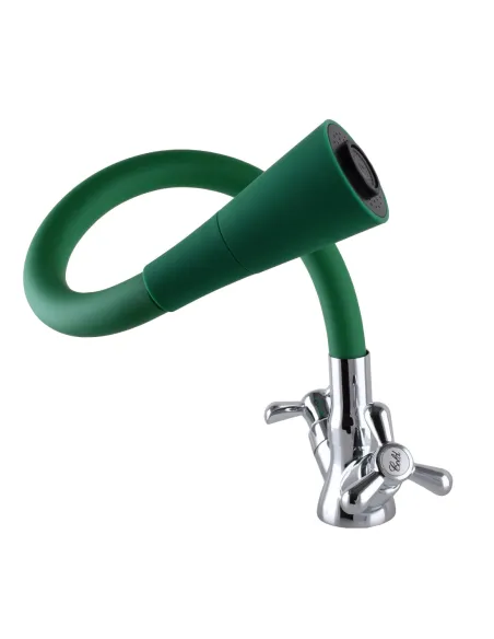 Змішувач для кухні Domino DK-H1-2N-103SK-G05 вентильний, зелений гофрогусак із душовою насадкою - 2