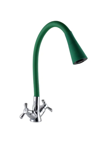 Змішувач для кухні Domino DK-H1-2N-103SK-G05 вентильний, зелений гофрогусак із душовою насадкою - 1