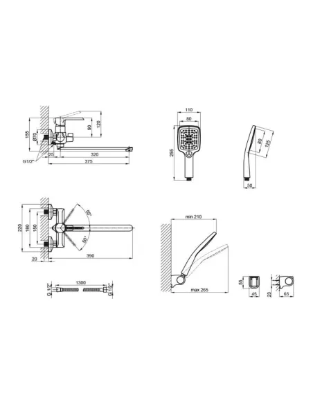 Смеситель для ванны Q-Tap Grand CRM 005, хром, с душевым набором - 2