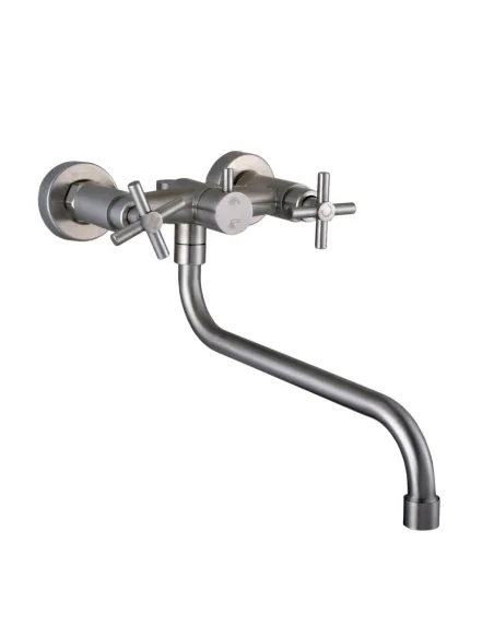 Смеситель для ванны Globus Lux Dukat SD4-208L нержавеющая сталь, двухвентильный, S-образный гусак - 2