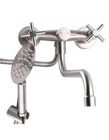 Смеситель для ванны Globus Lux Dukat SD4-208L нержавеющая сталь, двухвентильный, S-образный гусак - 4