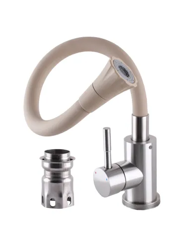 Смеситель для кухни Globus Lux Alpen SBT1-203SA-K15, бежевый гибкий излив с душевой насадкой - 3