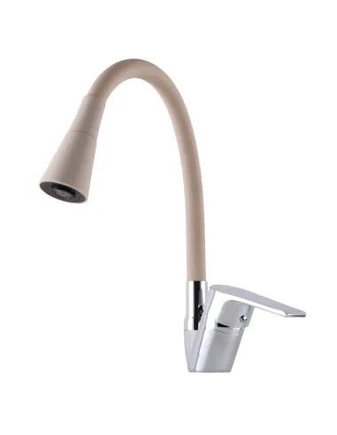 Смеситель для кухни с гибким изливом Domino Blitz DBC-203SK-K15 бежевый гофрогусак с душевой насадкой - 3