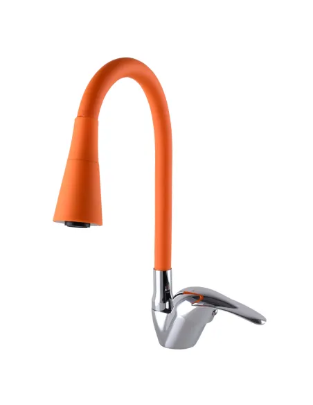 Смеситель для кухни с гибким изливом EcoMix Energo E-GEZ-203SK-R07 оранжевый гофрогусак с душевой насадкой - 3