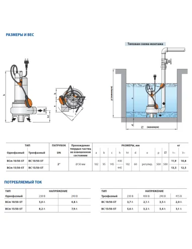 Фекальний насос Pedrollo BCm 15/50-ST, 1.1 кВт, без різального механізму - 3