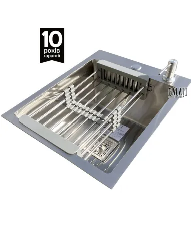 Кухонная мойка из нержавеющей стали прямоугольная Romzha Arta Nova U-350 с корзиной и дозатором - 5