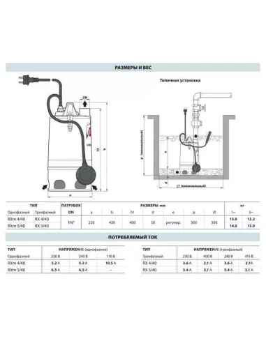 Дренажний насос Pedrollo RXm 5/40, 1.5 кВт, з вимикачем поплавця - 3