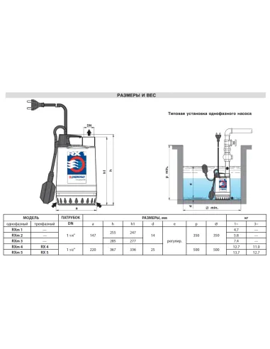 Дренажний насос Pedrollo RXm 5, 1.5 кВт, з вимикачем поплавця - 3