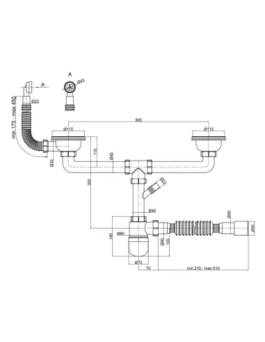 Сифон для кухонной мойки двойной Lidz ECO WHI 60 08 E001 02, 756 мм - 2
