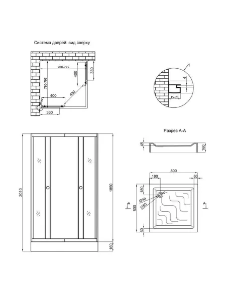 Душевая кабина с поддоном Lidz Wawel SC80x80.SAT.LOW.GR квадратная - 2